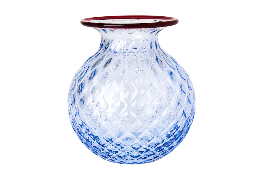 Vase Fiori Balloton Murano glass iceberg with red ring Venini