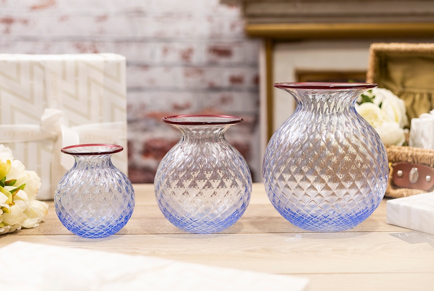 Vase Fiori Balloton Murano glass iceberg with red ring Venini