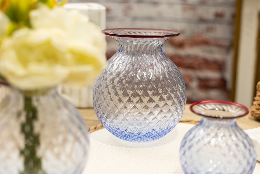 Vase Fiori Balloton Murano glass iceberg with red ring Venini