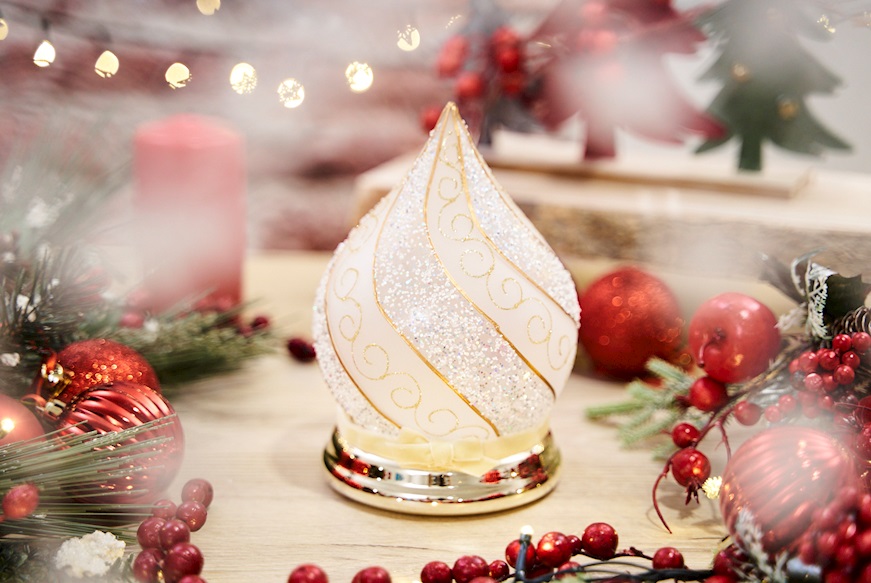Idea regalo Natale Lume Goccia di Natale con decoro oro e luce LED Selezione Zanolli