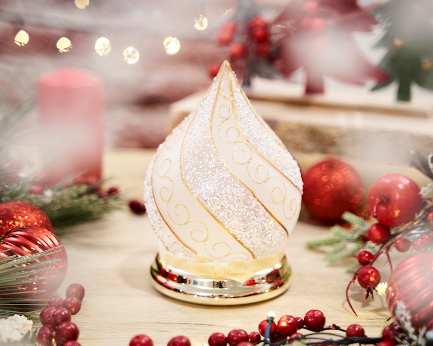 Idea regalo Natale Lume goccia di Natale con decoro oro e luce LED Selezione Zanolli