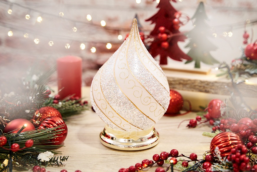Idea regalo Natale Lume goccia di Natale con decoro oro e luce LED Selezione Zanolli
