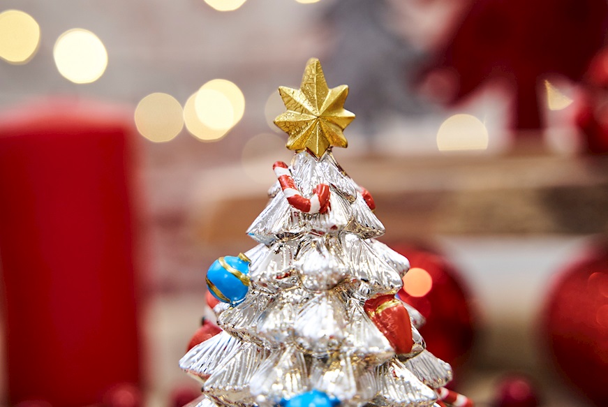 Idea regalo Natale Carillon Albero di Natale con decori azzurri e rossi Selezione Zanolli