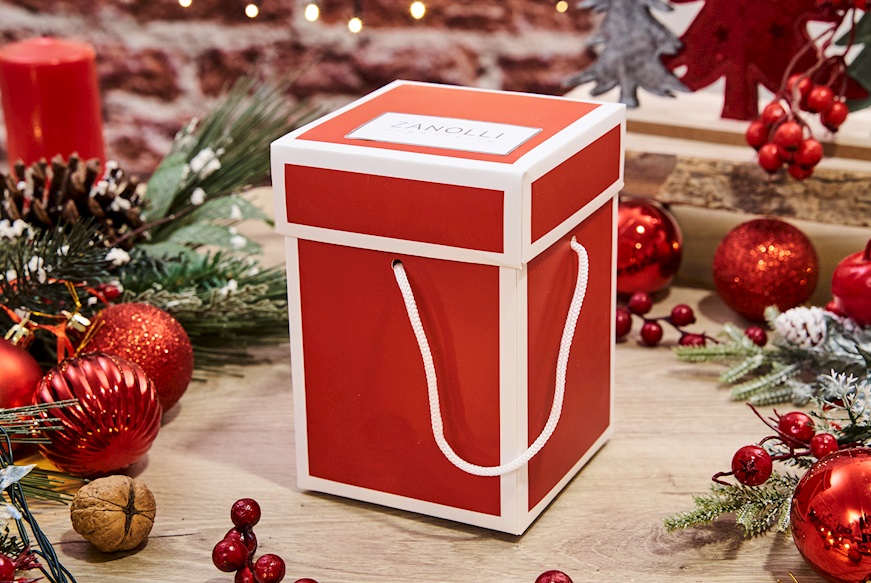 Idea regalo Natale Carillon Albero di Natale con decori azzurri e rossi Selezione Zanolli