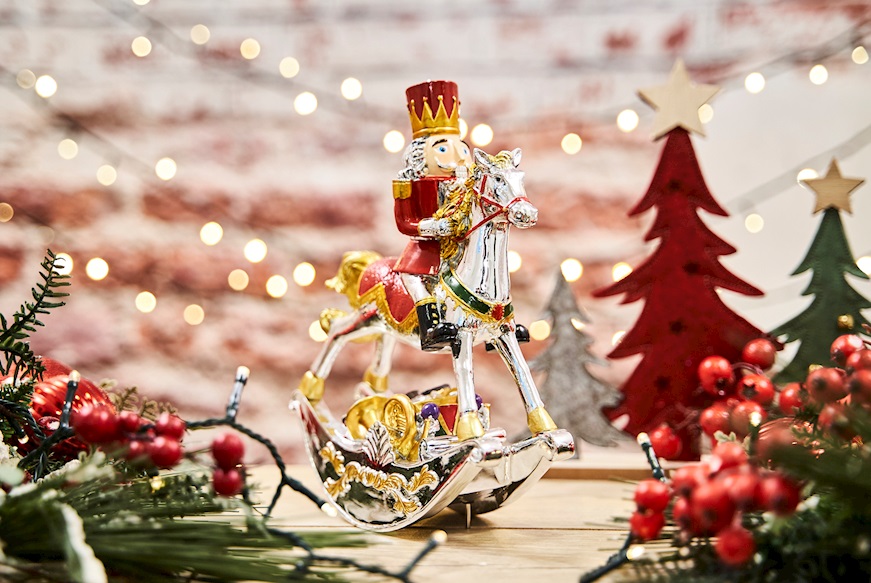 Idea regalo Natale Carillon Soldatino su Cavallo a dondolo rosso Selezione Zanolli