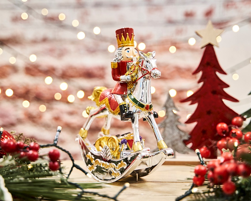 Idea regalo Natale Carillon soldatino su cavallo a dondolo rosso Selezione Zanolli