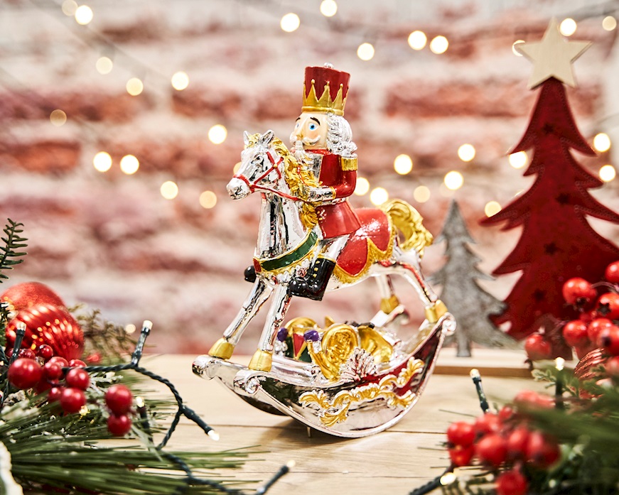 Idea regalo Natale Carillon soldatino su cavallo a dondolo rosso Selezione Zanolli