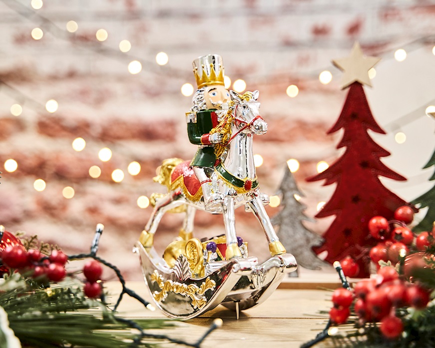 Idea regalo Natale Carillon soldatino su cavallo a dondolo verde Selezione Zanolli