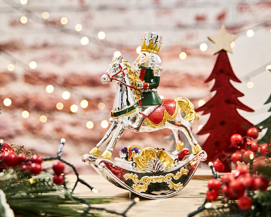 Idea regalo Natale Carillon soldatino su cavallo a dondolo verde Selezione Zanolli