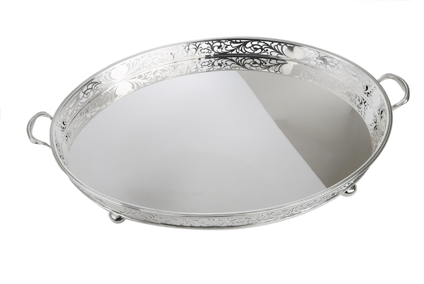 Oval tray silver 2372 grammi with feet and handles Zanolli Vintage