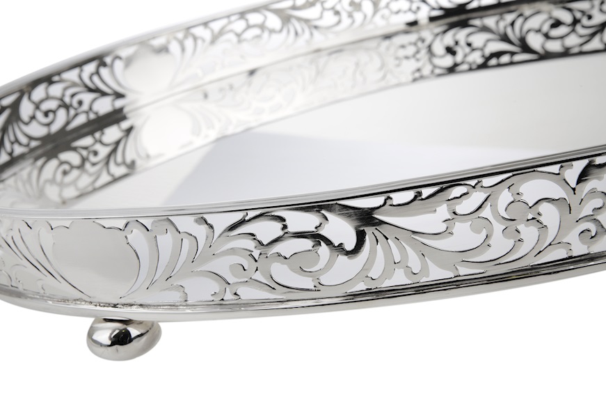 Oval tray silver 2372 grammi with feet and handles Zanolli Vintage