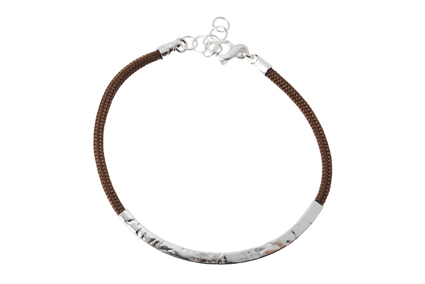 Bracciale Uomo Soul Man argento e cordino marrone con barretta martellata Selezione Zanolli