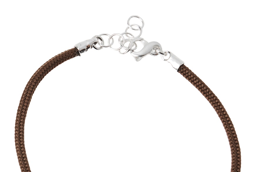 Bracciale Uomo Soul Man argento e cordino marrone con barretta martellata Selezione Zanolli