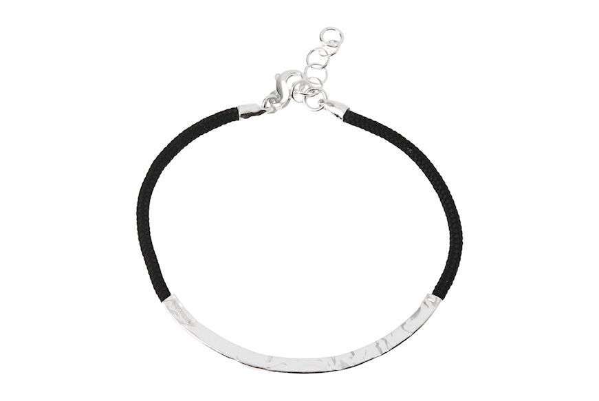 Bracciale Uomo Soul Man argento e cordino nero con barretta martellata Selezione Zanolli