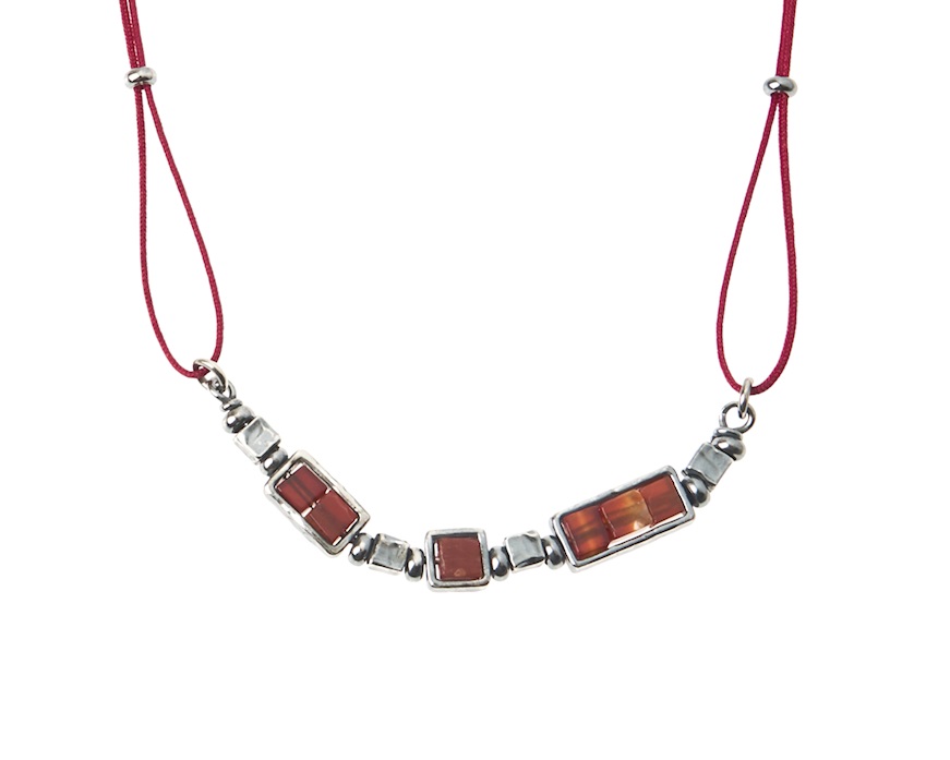 Collana uomo Soul Man argento brunito con cordino rosso e agata rossa Selezione Zanolli