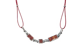 Collana uomo Soul Man argento brunito con cordino rosso e agata rossa Selezione Zanolli