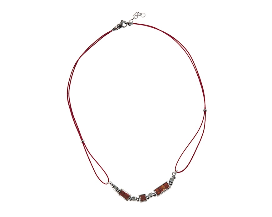 Collana uomo Soul Man argento brunito con cordino rosso e agata rossa Selezione Zanolli