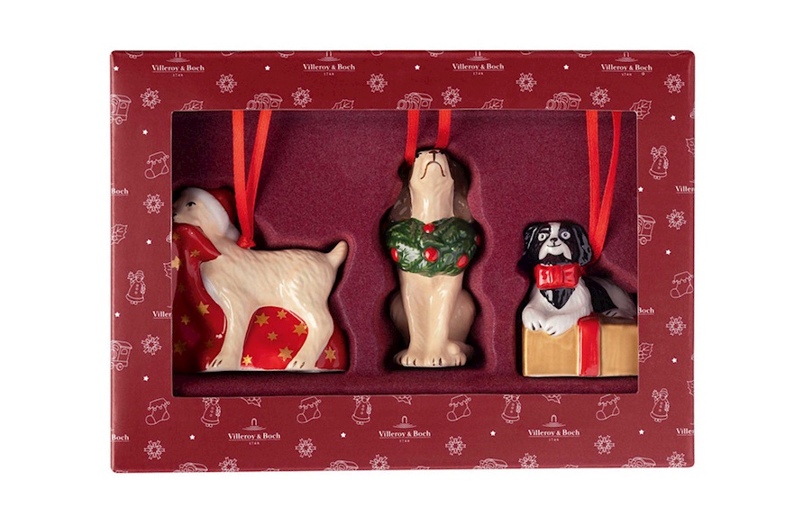Idea regalo Natale Addobbi di Natale Nostalgic Ornaments porcellana Cani 3 pezzi Villeroy & Boch