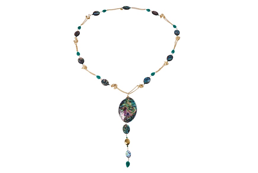 Collana argento dorato con agata verde e quarzo citrino Luisa della Salda