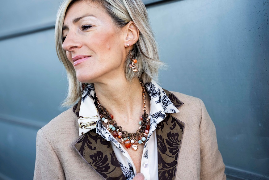 Collana argento rosè con legno, agata africana, amazzonite, ematite Luisa della Salda