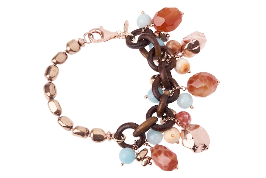Bracciale argento rosè con legno, agata africana, amazzonite, ematite Luisa della Salda