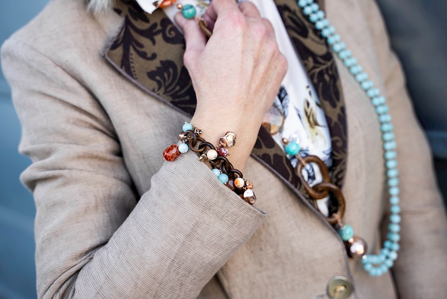 Bracciale argento rosè con legno, agata africana, amazzonite, ematite Luisa della Salda