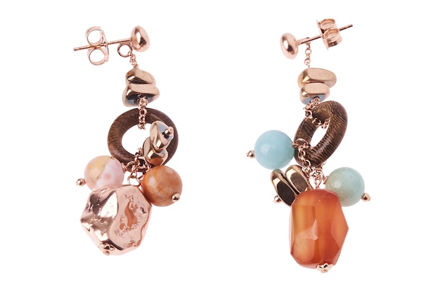 Earrings silver rosè with wood and african agate Luisa della Salda