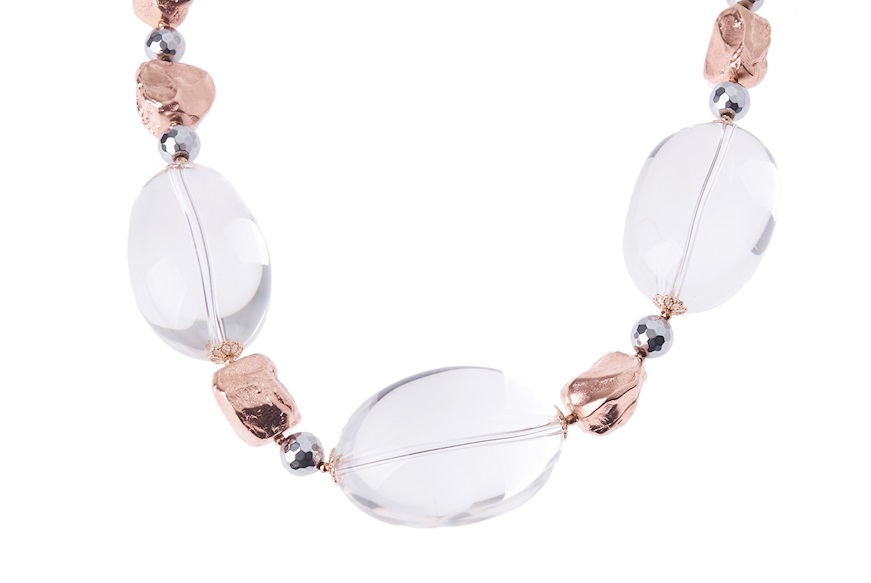 Collana argento rosè con ematite e cristallo di rocca Luisa della Salda