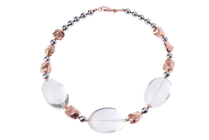 Collana argento rosè con ematite e cristallo di rocca Luisa della Salda