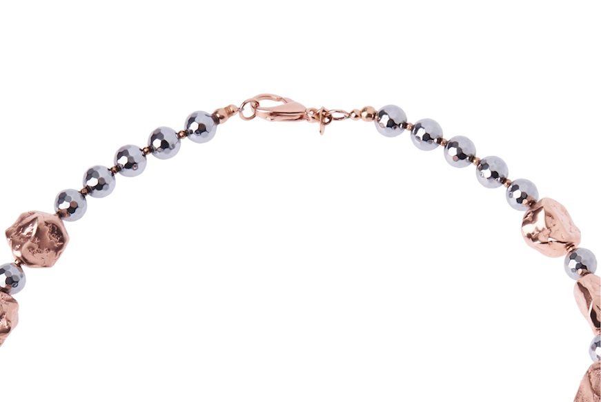 Collana argento rosè con ematite e cristallo di rocca Luisa della Salda