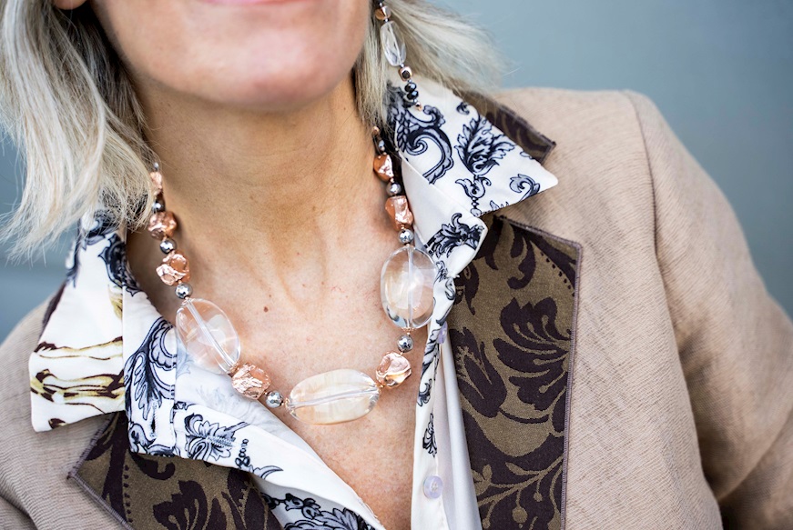 Collana argento rosè con ematite e cristallo di rocca Luisa della Salda
