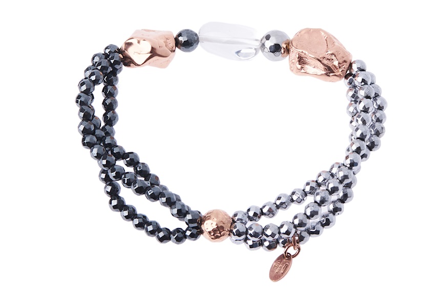 Bracciale argento rosè con ematite e cristallo di rocca Luisa della Salda