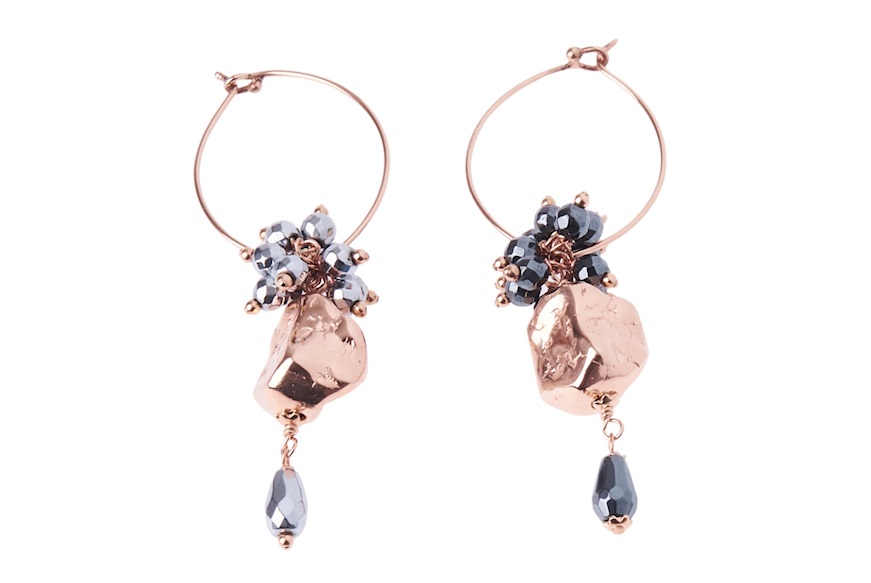 Earrings silver rosé with hematite and nugget Luisa della Salda