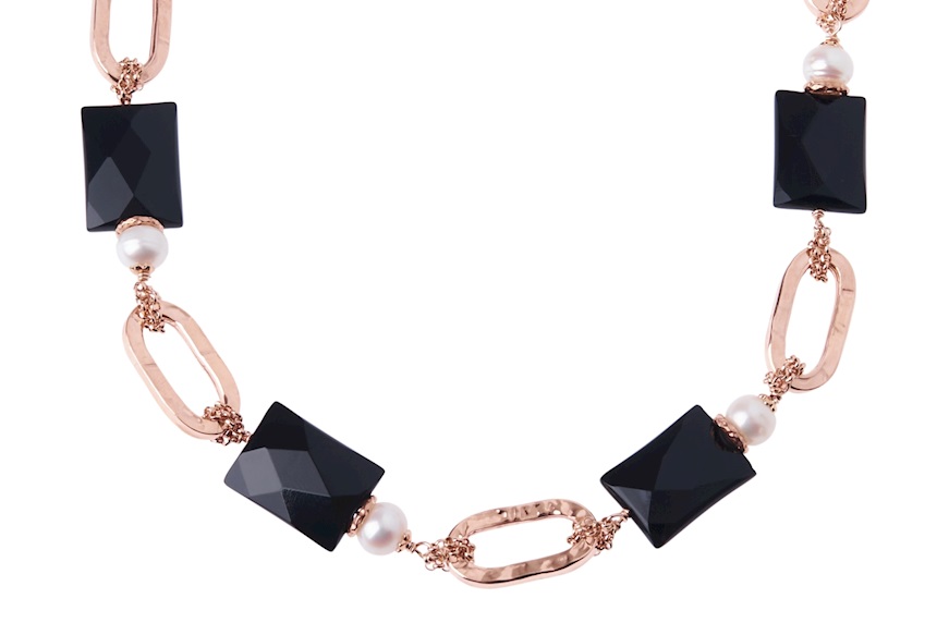 Collana argento rosè con agata nera e perla Luisa della Salda