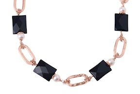 Collana argento rosè con agata nera e perla Luisa della Salda