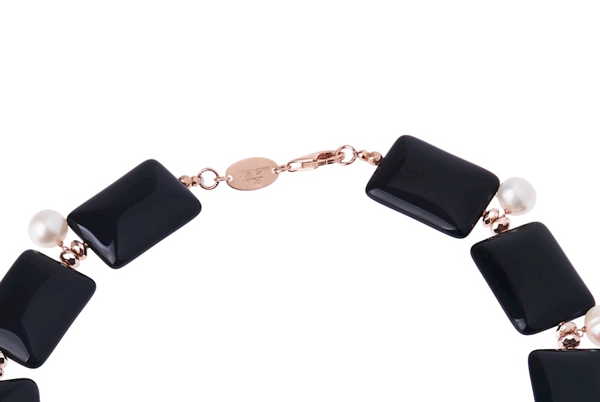 Collana argento rosè con agata nera e perla Luisa della Salda