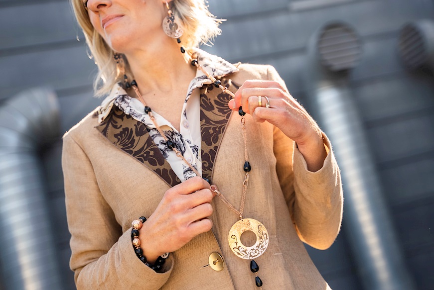 Collana argento rosè con agata nera Luisa della Salda