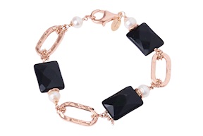 Bracciale argento rosè con agata nera e perla Luisa della Salda