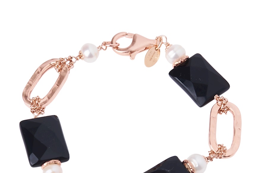 Bracciale argento rosè con agata nera e perla Luisa della Salda
