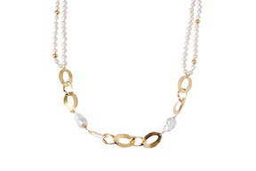 Necklace silver golden with pearls and ovals Luisa della Salda