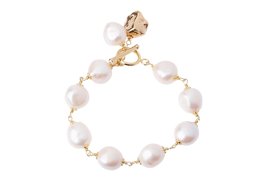 Bracciale argento dorato con perle e pepite Luisa della Salda
