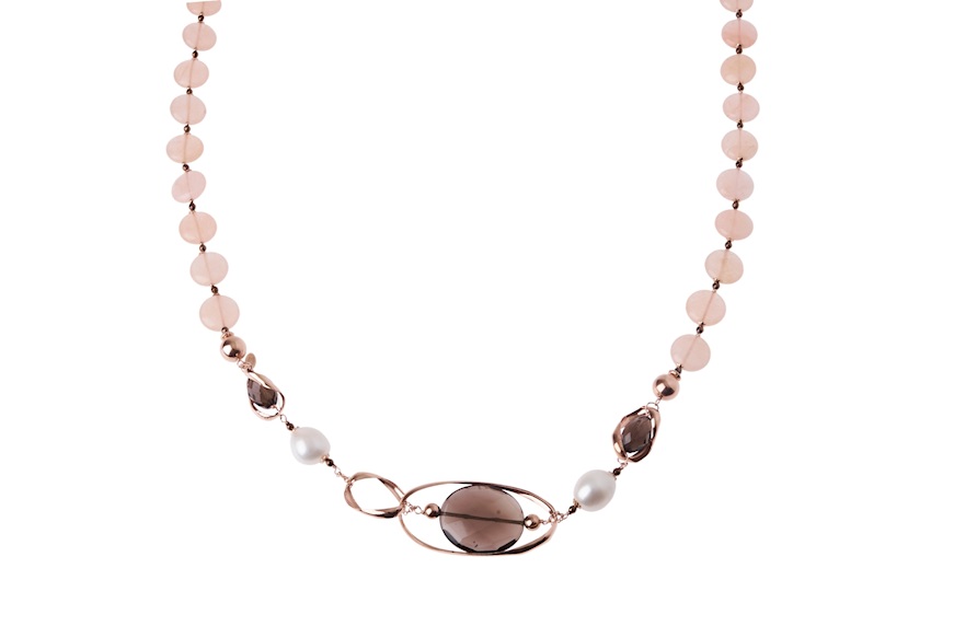 Collana argento rosè con quarzo fumè e giada rosa Luisa della Salda