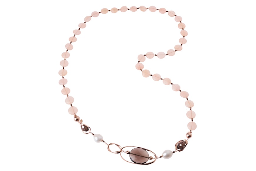 Collana argento rosè con quarzo fumè e giada rosa Luisa della Salda
