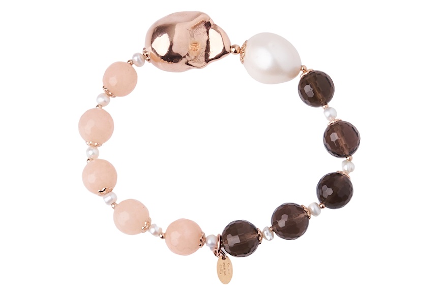 Bracelet silver rosé with smoky quartz and pink jade Luisa della Salda