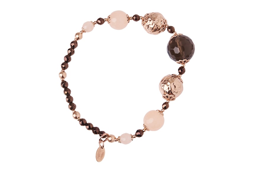 Bracelet silver rosé with smoky quartz and pink jade Luisa della Salda