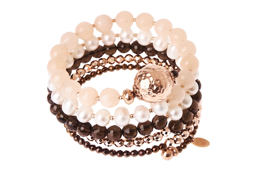 Bracciale argento rosè con quarzo fumè e giada rosa Luisa della Salda