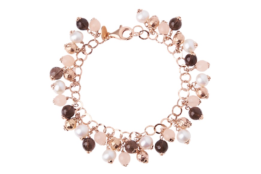 Bracciale argento rosè con quarzo fumè e giada rosa Luisa della Salda