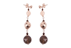 Earrings silver rosé with smoky quartz and pink jade Luisa della Salda
