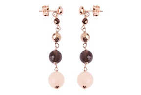 Earrings silver rosé with smoky quartz and pink jade Luisa della Salda