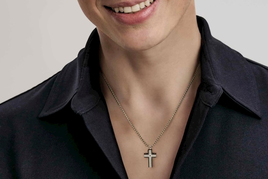 Collana Strong acciaio con pendente croce e diamante naturale Nomination